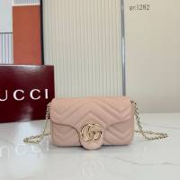 Gucci專櫃菱格絎縫羊皮鏈條包 古馳Marmont系列女士磁吸翻蓋單肩斜挎包 841290  gc1282