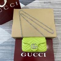 Gucci專櫃菱格絎縫羊皮鏈條包 古馳Marmont系列女士磁吸翻蓋單肩斜挎包 841290  gc1289