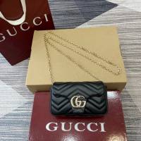 Gucci專櫃菱格絎縫羊皮鏈條包 古馳Marmont系列女士磁吸翻蓋單肩斜挎包 841290  gc1290
