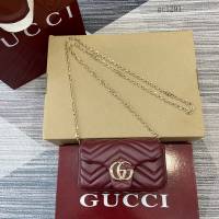 Gucci專櫃菱格絎縫羊皮鏈條包 古馳Marmont系列女士磁吸翻蓋單肩斜挎包 841290  gc1291