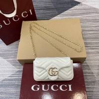 Gucci專櫃菱格絎縫羊皮鏈條包 古馳Marmont系列女士磁吸翻蓋單肩斜挎包 841290  gc1293