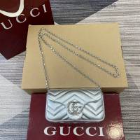 Gucci專櫃菱格絎縫羊皮鏈條包 古馳Marmont系列女士磁吸翻蓋單肩斜挎包 841290  gc1295