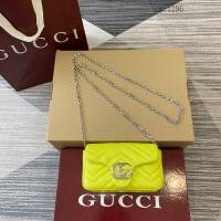 Gucci專櫃菱格絎縫羊皮鏈條包 古馳Marmont系列女士磁吸翻蓋單肩斜挎包 841290  gc1296
