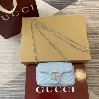 Gucci專櫃菱格絎縫羊皮鏈條包 古馳Marmont系列女士磁吸翻蓋單肩斜挎包 841290  gc1297
