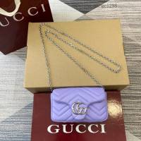 Gucci專櫃菱格絎縫羊皮鏈條包 古馳Marmont系列女士磁吸翻蓋單肩斜挎包 841290  gc1298