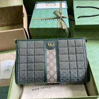 gucci專櫃新款綠色絎縫迷你GG帆布手包 古馳迷你GG帆布手拿包 jcp1942