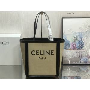 Celine專櫃2023新款手提托特包 賽琳大號印花織物和牛皮革方形手袋 sldj2224
