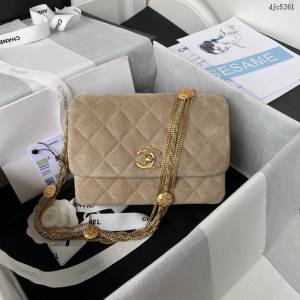 Chanel專櫃22s最新爆款磨砂皮口蓋包 AS3378 香奈兒鴛鴦扣金幣鏈條單肩斜挎女包 djc5361