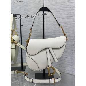 Dior专柜新款迪奥顶级原单原厂皮白色大号经典马鞍包 djfk1094