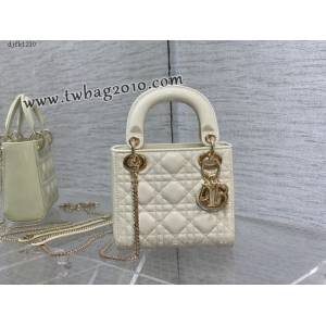 Dior专柜新款Lady女包迪奥顶级原单三格白色漆皮金扣Classic Lady戴妃包 djfk1210
