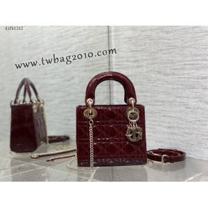 Dior专柜新款Lady女包迪奥顶级原单三格酒红色Classic Lady戴妃包 djfk1212