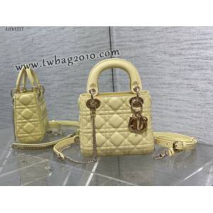 Dior专柜新款Lady女包迪奥顶级原单三格小鸡黄色Classic Lady戴妃包 djfk1217