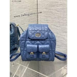 Dior专柜新款迪奥高仿原单蓝色Caro秋冬系列大号双肩包 djfk1248