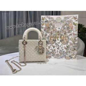 Dior专柜新款Lady女包迪奥高仿原单Lady三格刺绣半颗珍珠手提肩背女包 djfk1263