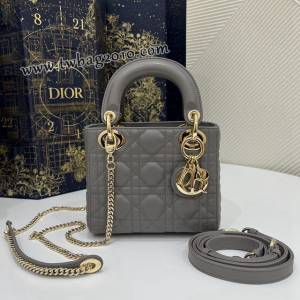 Dior专柜新款Lady女包迪奥高仿原单大象灰金Classic Lady戴妃包三格手提女包 djfk1422