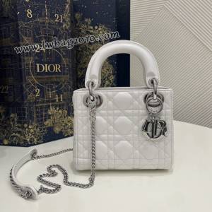 Dior专柜新款Lady女包迪奥高仿原单公主白银Classic Lady戴妃包三格手提女包 djfk1423