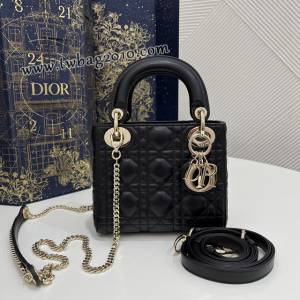 Dior专柜新款Lady女包迪奥高仿原单经典黑金Classic Lady戴妃包三格手提女包 djfk1426