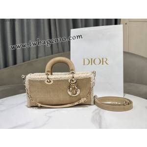 Dior专柜新款迪奥高仿原单横款中号Lady D-Joy手袋米色绒面革米白色羊皮革皮毛一体 djfk1483