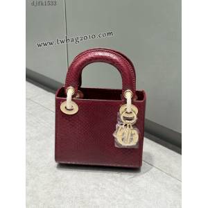 Dior专柜新款Lady女包迪奥高仿原单蟒蛇皮Ladymini三格戴妃手提单肩包 djfk1533