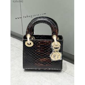 Dior专柜新款Lady女包迪奥高仿原单蟒蛇皮Ladymini三格戴妃手提单肩包 djfk1542