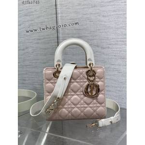 Dior专柜新款迪奥高仿原单胭脂粉拼白Classic Lady四格戴妃包 djfk1745