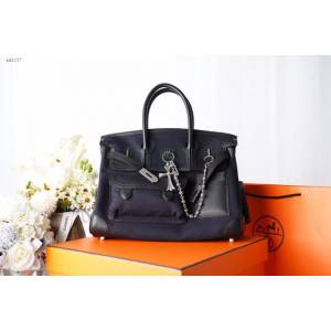 Hermes包包 愛馬仕新款Birkin包 帆布拼接滑皮Swift Cargo布包 男女同款通用  am2107
