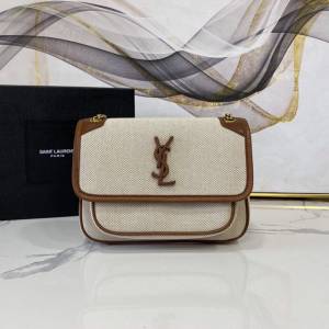 YSL专柜款女包 聖羅蘭經典款小牛皮配帆布小號郵差包 YSL肩背斜挎包 533037  jjh1100