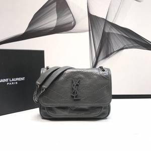 YSL专柜款女包 聖羅蘭經典款Niki油蠟抓皺牛皮小號郵差包 YSL肩背斜挎包 533037  jjh1180