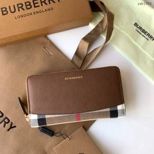 Burberry專門店新款House格紋拼粒紋皮革拉鏈錢包 巴寶莉男女款拉鏈長夾錢包 yxb1009