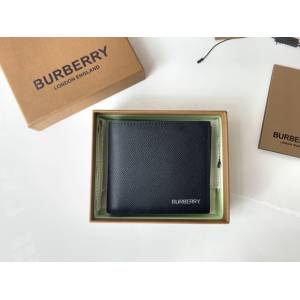Burberry專門店新款男士短夾錢包 巴寶莉黑色小牛皮對折短夾 yxb1020