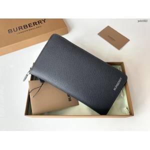 Burberry專門店新款黑色牛皮錢包 巴寶莉男女款拉鏈長夾錢包 yxb1022