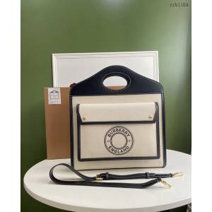 Burberry專門店新款大號41cm撲克包 巴寶莉焦糖咖啡奶油白手提托特包 yxb1104