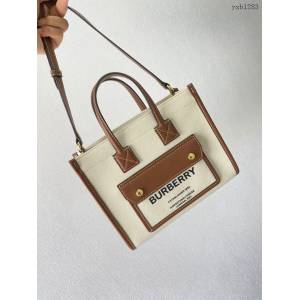Burberry專門店新款小號雙色帆布freya芙蕾包 巴寶莉手提精製托特包購物包 yxb1283