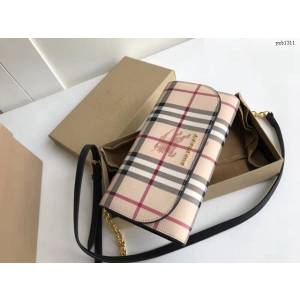 Burberry專門店新款House格紋拼皮革錢夾 巴寶莉小型手袋斜挎錢包 yxb1311