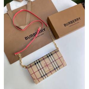 Burberry專門店新款House格紋拼皮革錢夾 巴寶莉小型手袋斜挎錢包 yxb1312