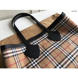 Burberry專門店新款帆布格紋圖案手提購物女包 巴寶莉雙面兩用托特包購物袋 yxb1350
