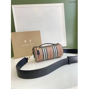 Burberry專門店新款圓筒圓柱形迷你包 巴寶莉Vintage復古格紋棉寬肩帶小挎包 yxb1362