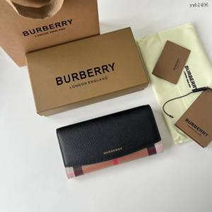 Burberry專門店新款格紋長錢包 巴寶莉小牛皮翻蓋女士錢包 yxb1406