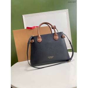 Burberry專門店新款中號黑棕托特包 巴寶莉粒面小牛皮手提肩背女包 yxb1422