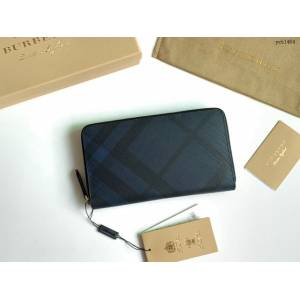 Burberry專門店新款大號男士手包 巴寶莉原廠pvc煙熏格紋拉鏈長錢包 yxb1464