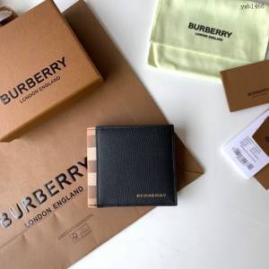 Burberry專門店新款短夾 巴寶莉小牛皮拼格紋男士短夾錢包 yxb1466