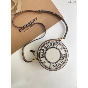 Burberry專門店新款圓餅包 巴寶莉棉質帆布拼皮革圓形斜挎包 yxb1472