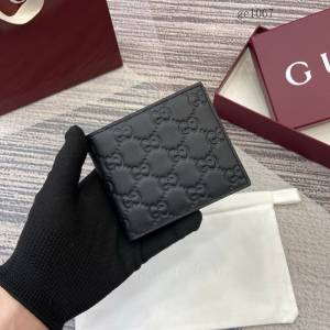 Gucci專櫃2026新款男女錢包 古馳Emblem系列黑色全皮錢夾 850175  gc1067