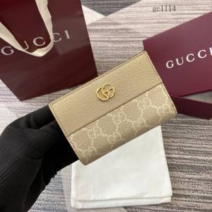 Gucci專櫃2026新款拼接女士拉鏈錢包 古馳Marmont系列按扣拼色錢夾卡夾 841360  gc1114