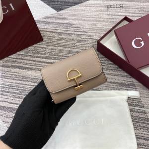 Gucci專櫃全皮翻蓋錢包錢夾卡夾 古馳半馬銜扣女士錢包 828148  gc1134