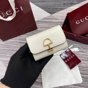 Gucci專櫃全皮翻蓋錢包錢夾卡夾 古馳半馬銜扣女士錢包 828148  gc1140