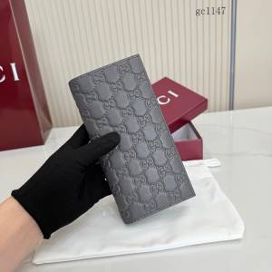Gucci專櫃雙G印花全皮對折錢包 古馳Emblem系列灰色長款錢夾 850178  gc1147