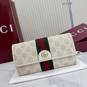 Gucci專櫃2026新款長款織帶錢包 古馳Ophidia系列女士翻蓋零錢袋 838485  gc1148