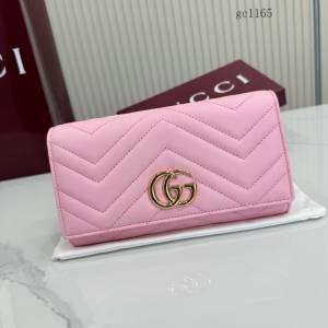 Gucci專櫃絎縫V型翻蓋女士錢夾零錢包 古馳Marmont系列長款全皮錢包 443436  gc1165