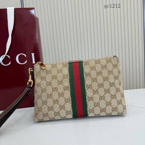 Gucci專櫃經典織帶手腕包手袋 古馳雙G印花帆布手拿包零錢包 867337  gc1212